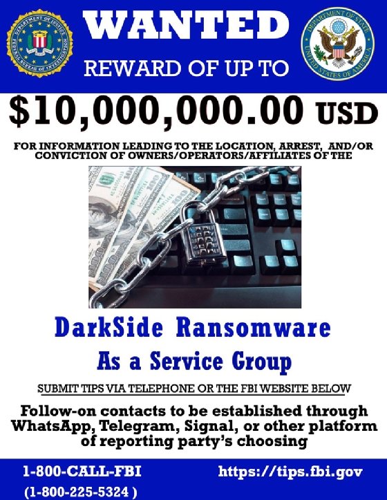 FBI reward poster for DarkSide