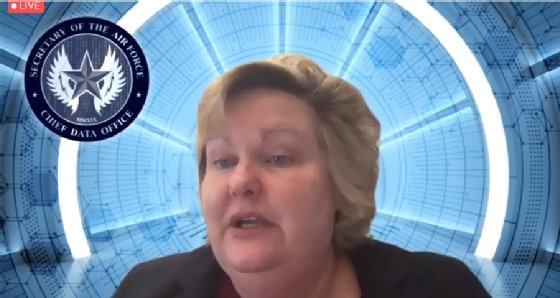 Screenshot of Eileen Vidrine, chief data officer for the Department of the Air Force, as she discusses the Air Force's digital transformation.