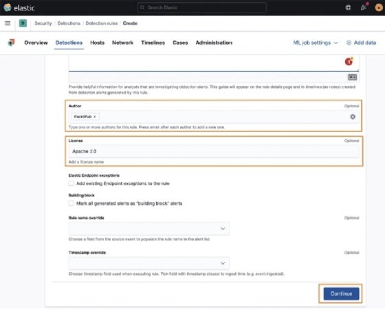 Screenshot of Elastic Stack Security app Detection alert sorting