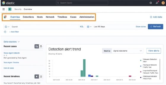 Screenshot of the Elastic Stack Security app main dashboard