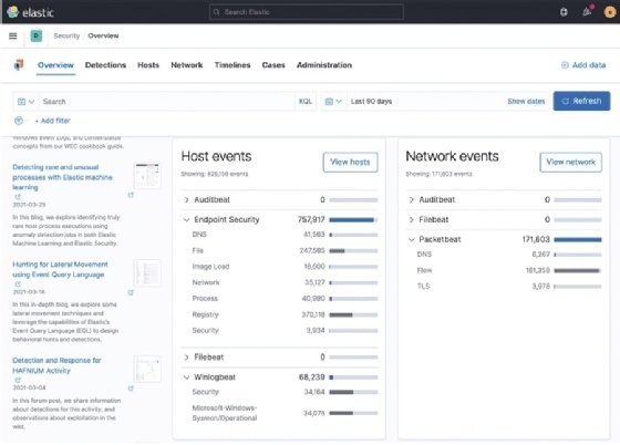 Screenshot of Elastic Stack Security app main dashboard bottom
