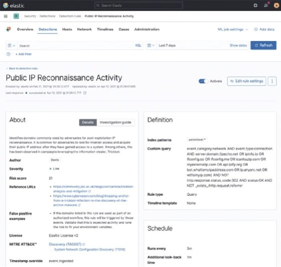 Screenshot of the Elastic Stack Security app Detection rules example