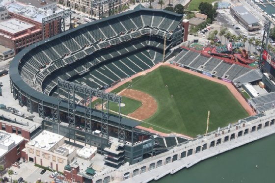 An empty baseball stadium.