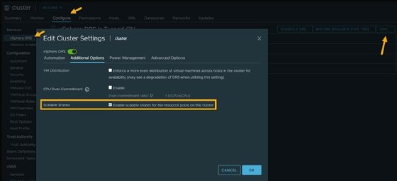 Enable scalable shares within DRS options