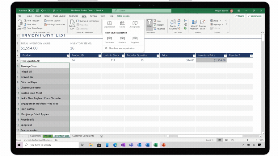The creation of a new data type in Excel is displayed in a GIF.