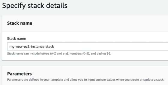 Define the CloudFormation stack name and add parameters