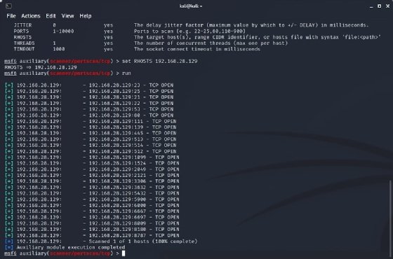 Screenshot of running a port scan in Metasploit
