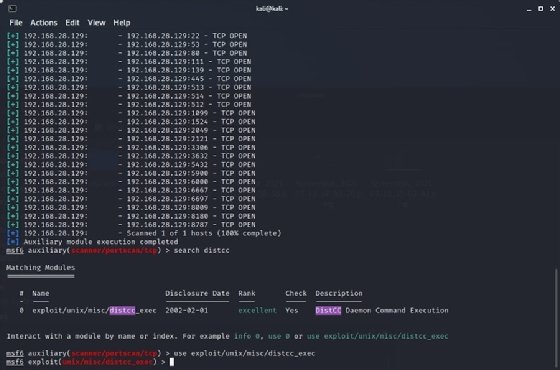 Screenshot of finding exploits in Metasploit