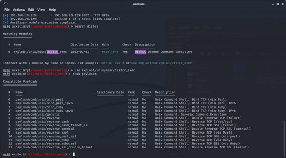 Screenshot of finding payloads in Metasploit