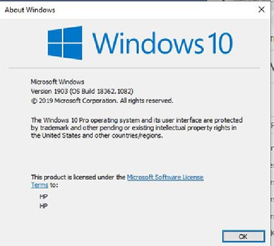 Windows 10 version dialogue  