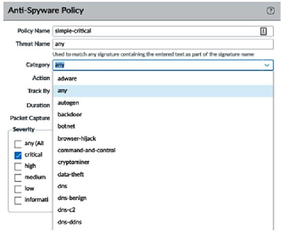 Image of anti-spyware categories from 'Mastering Palo Alto Networks'