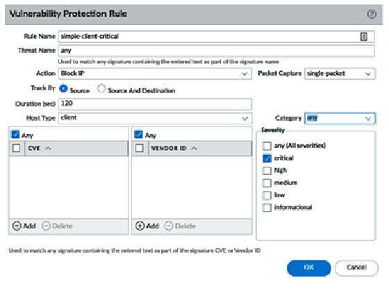 Image of the vulnerability protection profile categories from 'Mastering Palo Alto Networks'