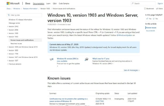 Windows 10 1903 release notes