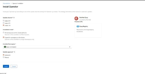 Screenshot of the Operator Installation page