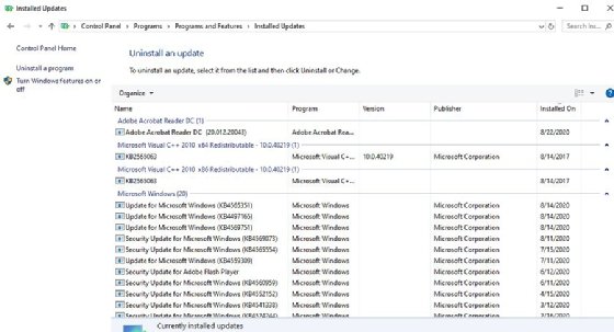 Windows updates to uninstall