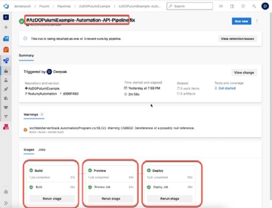 Screenshot highlighting the completed build, preview and deploy stages