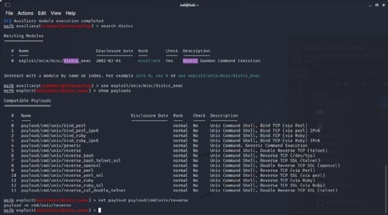 Screenshot of selecting a payload in Metasploit