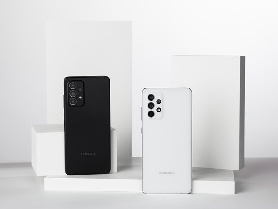 Samsung's latest midrange phones, the Galaxy A52, left, and A72.