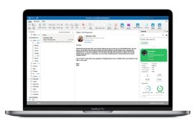 A user's email exchange information is displayed on a HyperIntelligence for Office card