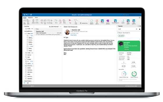 A user's email exchange information is displayed on a HyperIntelligence for Office card.