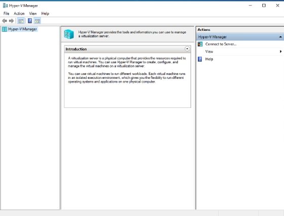 Hyper-V manager interface