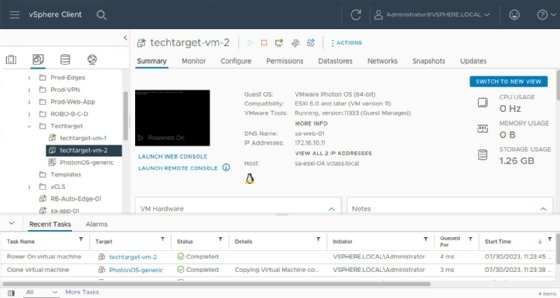 Screenshot of Ansible vSphere client page.