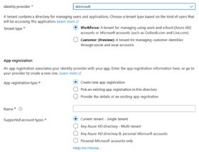 Screenshot of identity provider and tenant type.