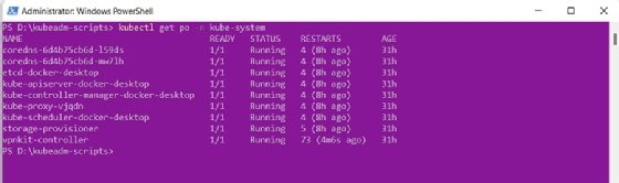 The screenshot displays all the pods present in the kube-system namespace.