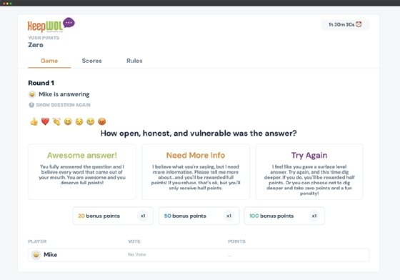Screenshot from the KeepWOL gamification platform.