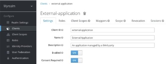 Keycloak screenshot about enabling external applications