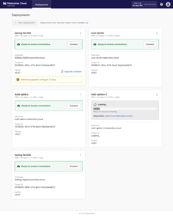 Screenshot of Materialize Cloud