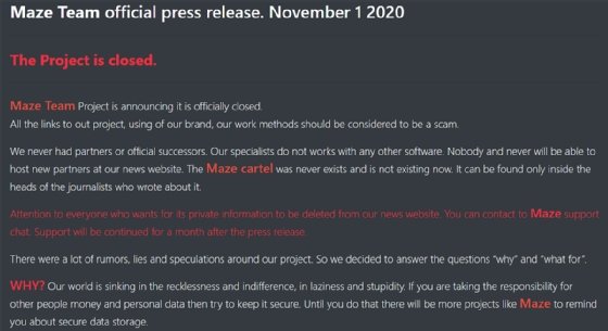 The Maze ransomware gang often published 'press releases' and referred to victims as 'partners.'
