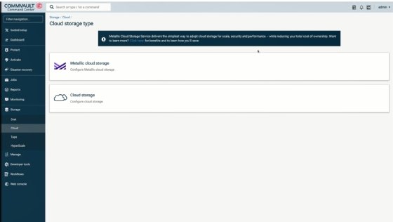 Screenshot of Metallic cloud storage