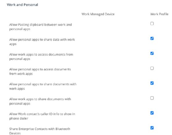 Work profile device controls.