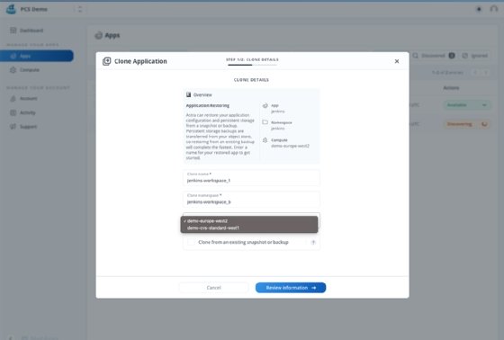 Screenshot of NetApp Astra