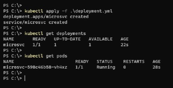 The kubectl apply command returns successful microservice instances.