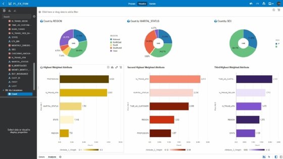 A Model Explain-ability dashboard from Oracle displays an organization's data. 