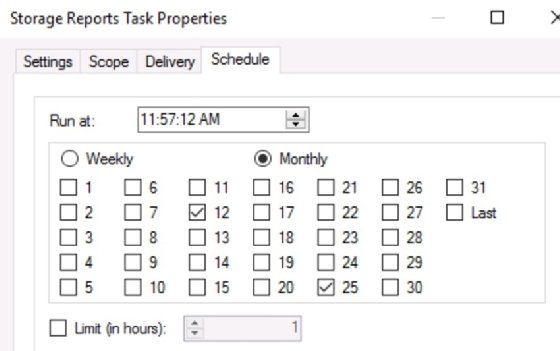 schedule tab in file server resource manager for reports