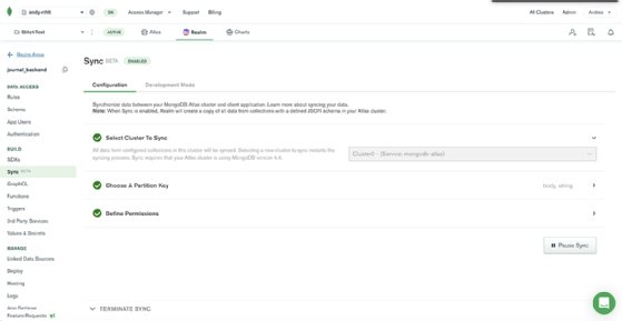 The MongoDB Realm Sync service enables developers to set up synchronization of data from mobile devices into the MongoDB Atlas cloud service.