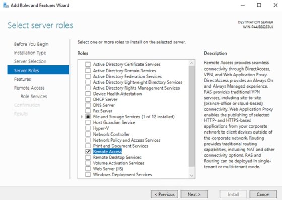Screenshot of installing Remote Access role on the router