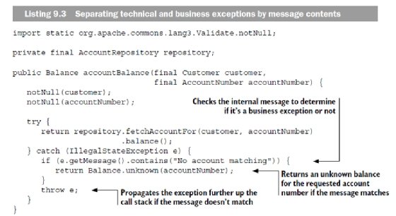 Example of separating exceptions