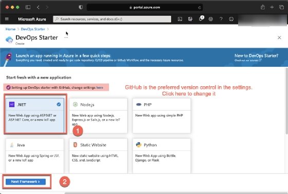 DevOps Starter for Azure, choosing a language and CI/CD components