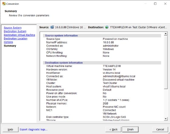 Migration options window