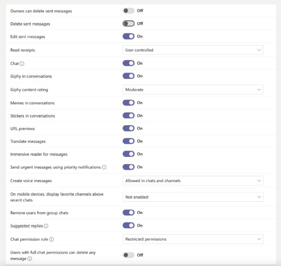 Teams messaging admin portal