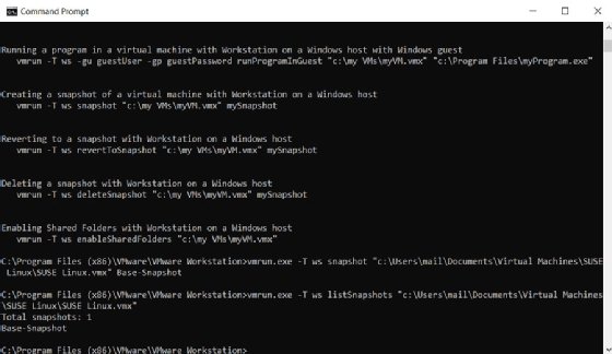 VMware KVM mode options to create and modify snapshots