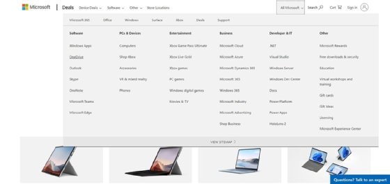 The web app for the Microsoft Store homepage