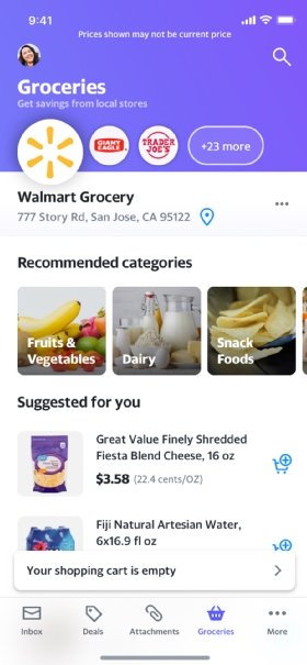 Yahoo Mail and Walmart shopping integration screenshot