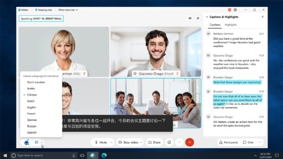 Webex, live translation and transcription